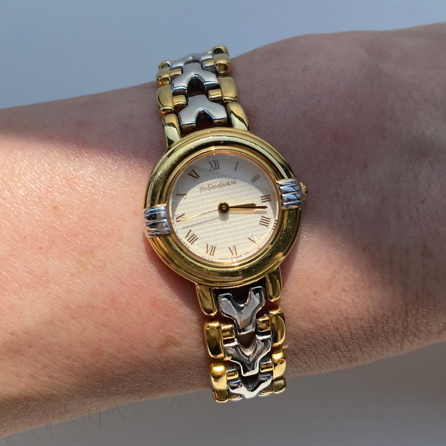 Yves Saint Laurent 1990s Two Tone Round Dial Gold Plated Watch