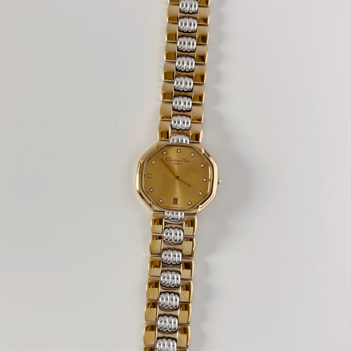 Dior 1990s Octagon Date Two Tone Gold Plated Watch (Large)
