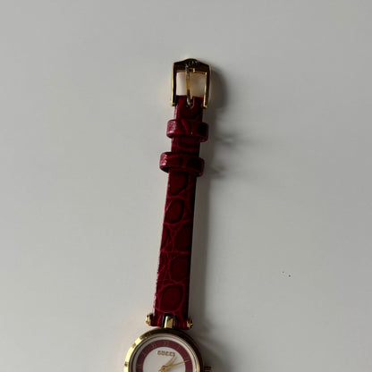 Gucci 1990s Red Dial Sherry Gold Plated Watch