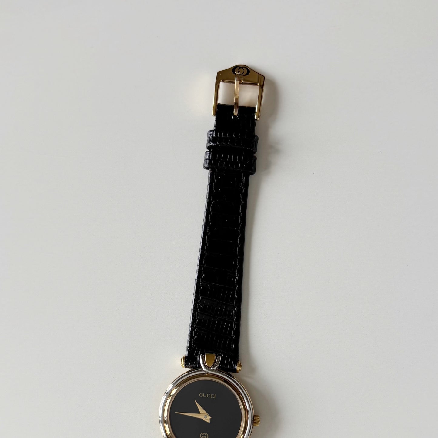 Gucci 1980s Black Round Dial Two Tone Watch