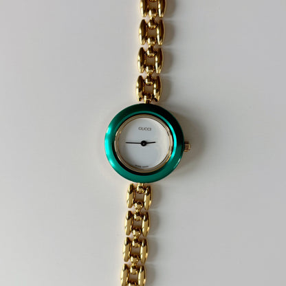 Gucci 1990s Interchangeable Bezel Gold Plated Rice Chain Watch with 6 bezels, case (160mm)