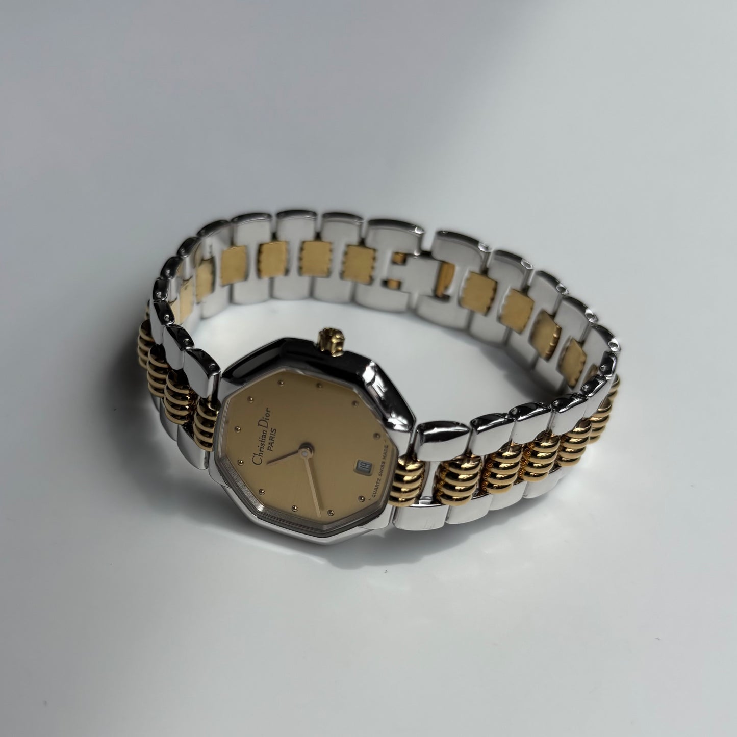 Dior 1990s Octagon Two Tone Gold Plated Watch