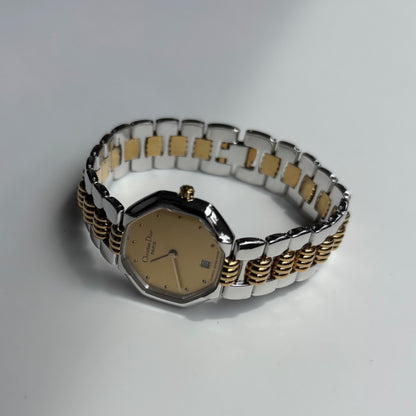 Dior 1990s Octagon Two Tone Gold Plated Watch