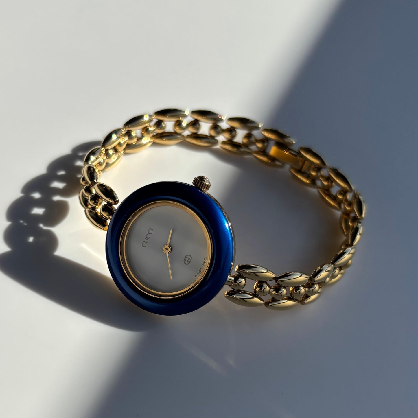 Gucci 1990s Interchangeable Bezel Gold Plated Watch with 6 bezels, case (167mm)