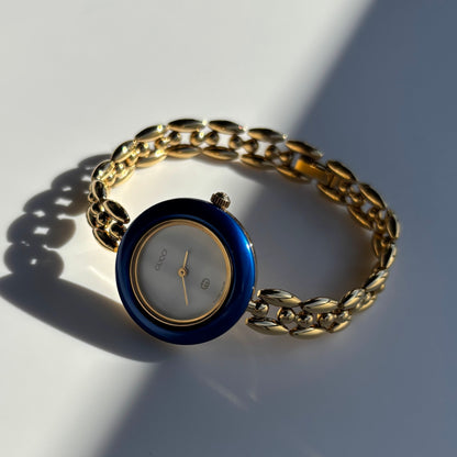 Gucci 1990s Interchangeable Bezel Gold Plated Watch with 6 bezels, case (167mm)