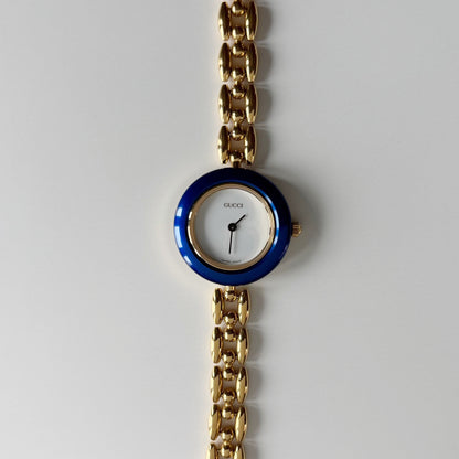 Gucci 1990s Interchangeable Bezel Gold Plated Rice Chain Watch with 6 bezels, case (160mm)