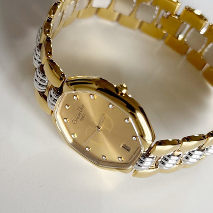 Dior 1990s Octagon Date Two Tone Gold Plated Watch (Large)