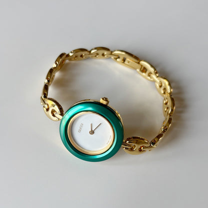 Gucci 1990s Interchangeable Bezel Gold Plated Chain Watch with 6 bezels, case (165mm)