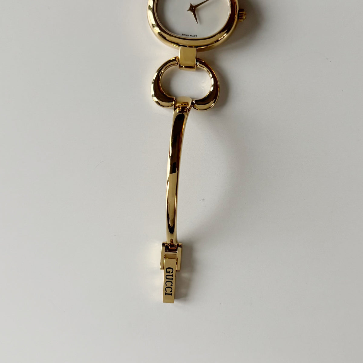 Gucci 1990s Seashell Dial Gold Plated Bangle Watch