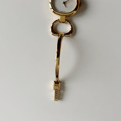 Gucci 1990s Seashell Dial Gold Plated Bangle Watch