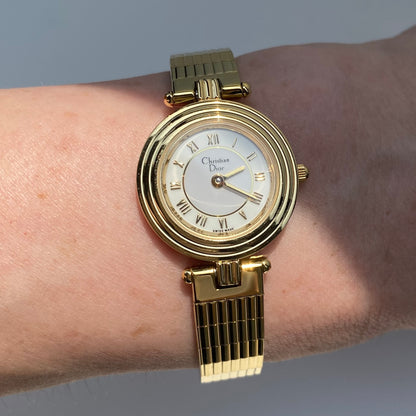 Dior 1990s Round Dial Gold Plated Watch