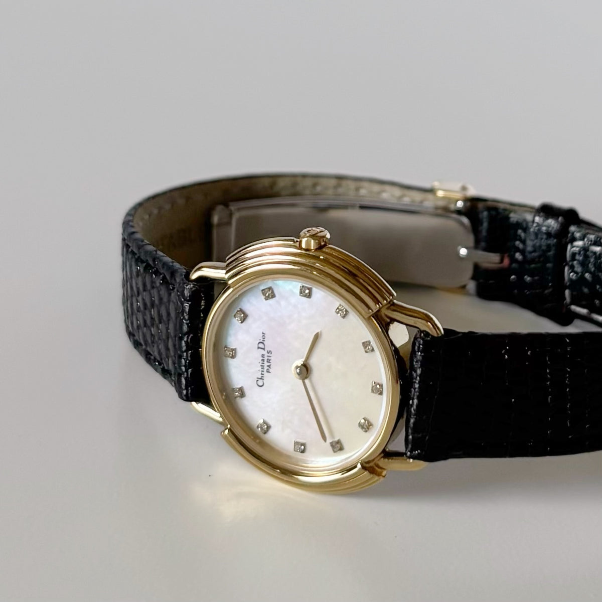 Dior 1990s Seashell Round Dial Gold Plated Watch