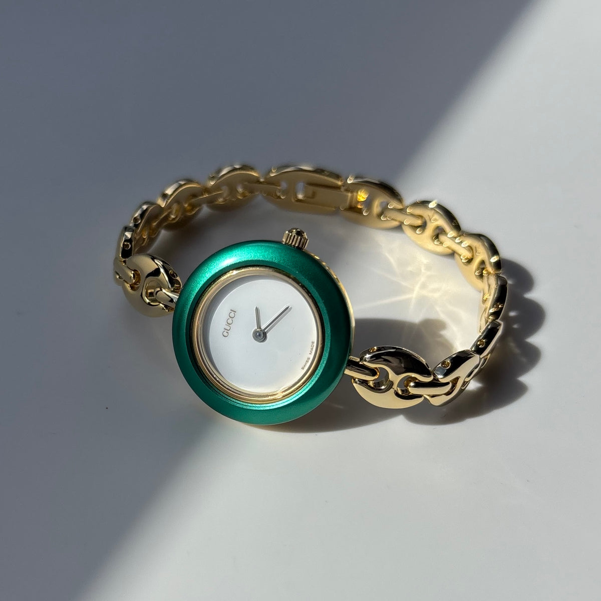 Gucci 1990s Interchangeable Bezel Gold Plated Chain Watch with 6 bezels, case (165mm)