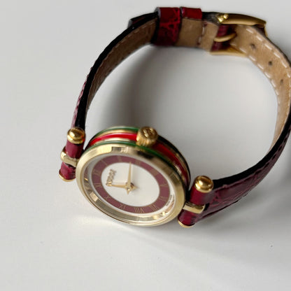Gucci 1990s Round Dial Red Gold Plated Watch
