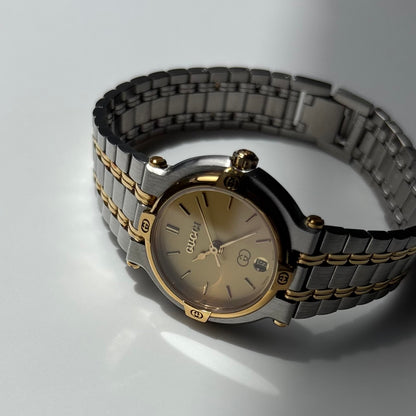 Gucci 1990s Round Dial Gold Plated Two Tone Watch