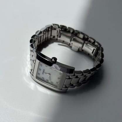 Fendi 1990s Seashell Dial Tank Silver Watch