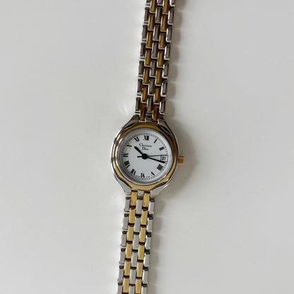Dior 1990s Date Round Dial Gold Plated Two Tone Watch