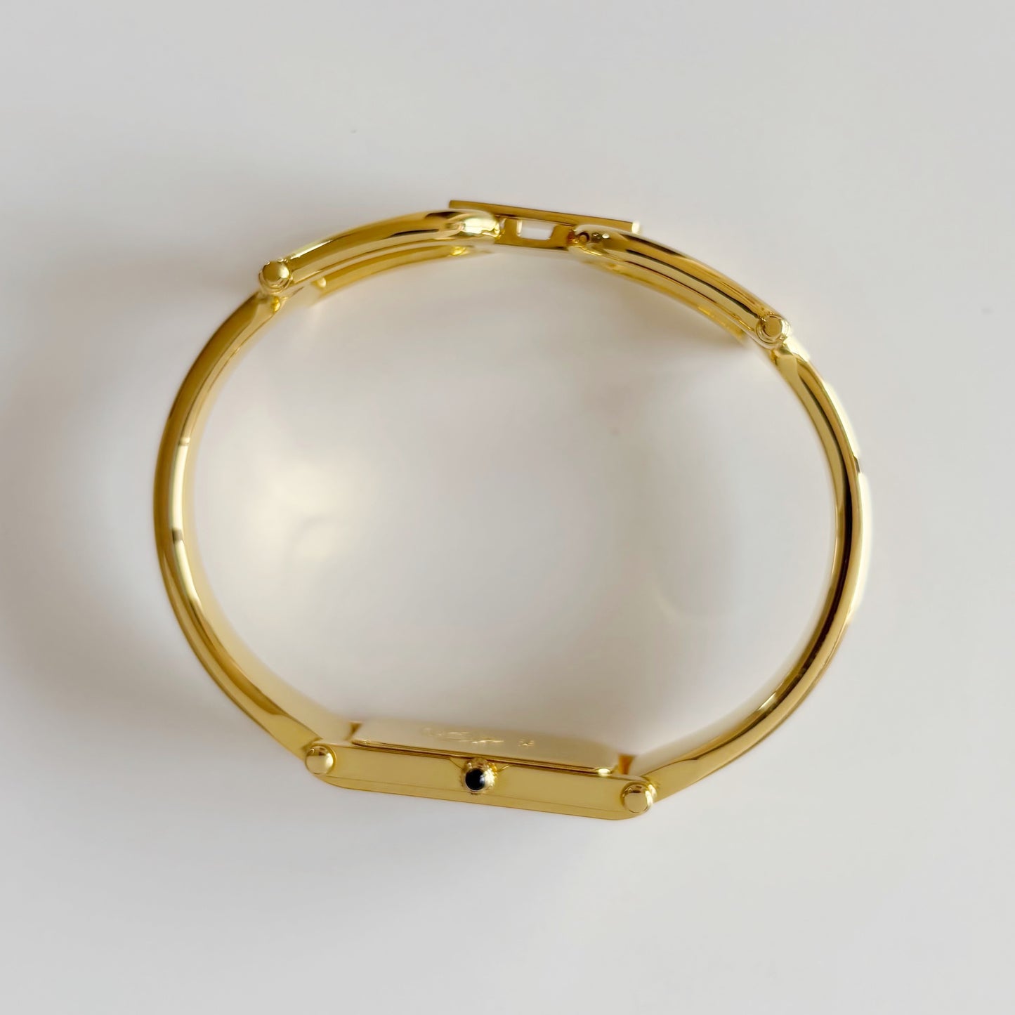 Gucci 1990s Seashell Dial Rectangular Gold Plated Bangle Watch