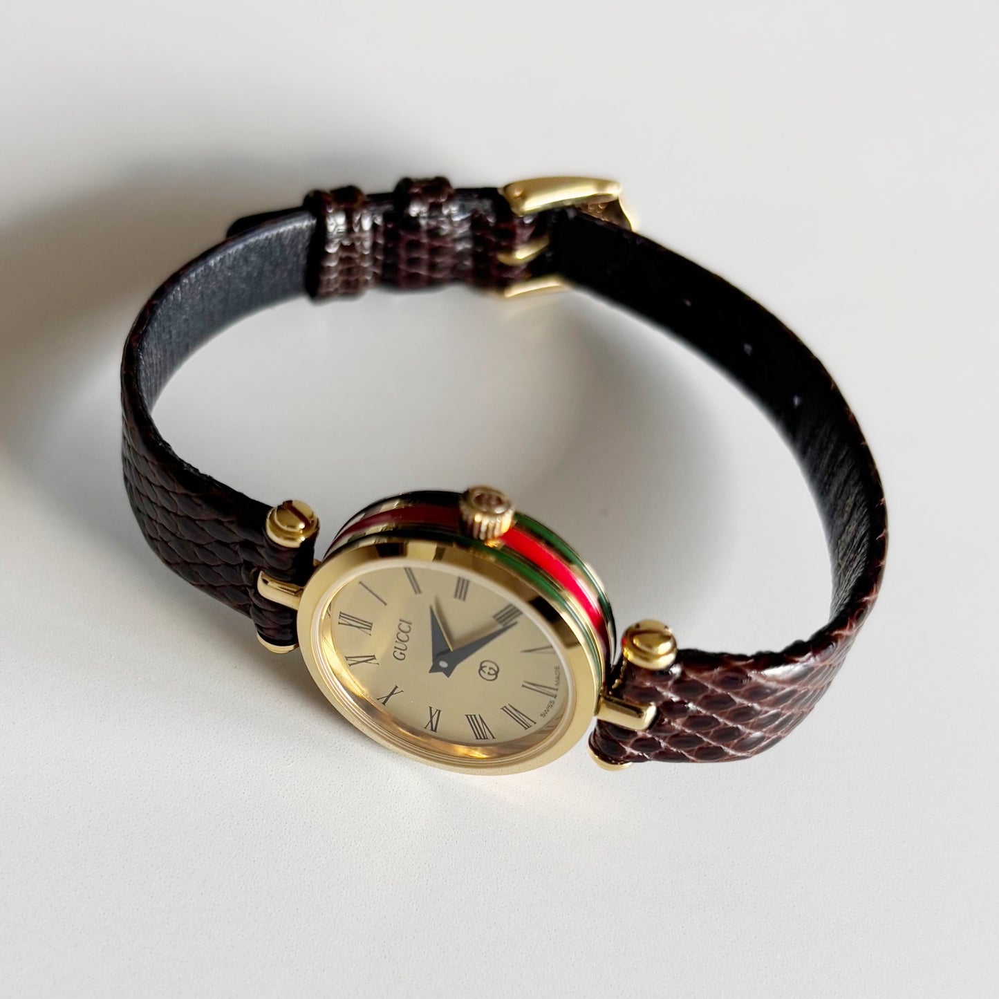 Gucci 1990s Round Dial Gold Plated Watch