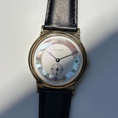 Celine 1990s Seashell Round Dial Gold Plated Watch (Large)