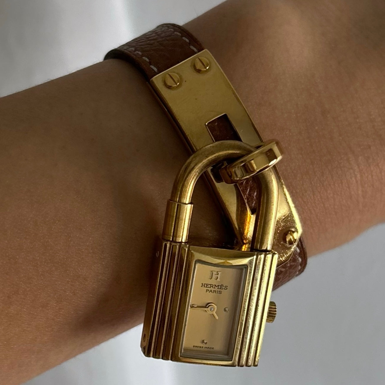 Hermés 1990s Kelly Gold Plated Leather Watch