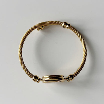 Gucci 1990s Seashell Dial Gold Plated Cable Band Bangle Watch