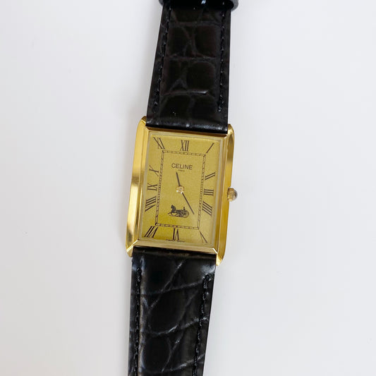 Celine 1990s Tank Gold Plated Watch