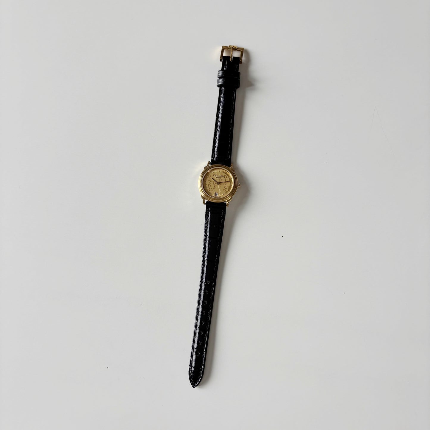 Dior 1990s Date CD Logo Round Dial Gold Plated Watch