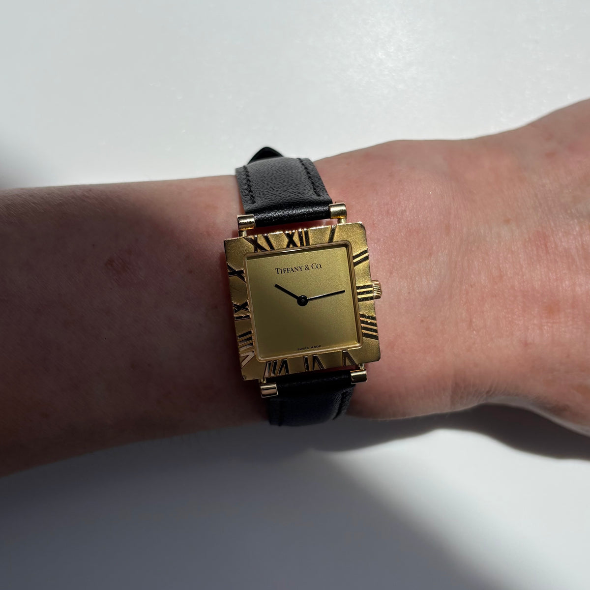 Tiffany 1990s Atlas Square Dial 18K Gold Case Watch