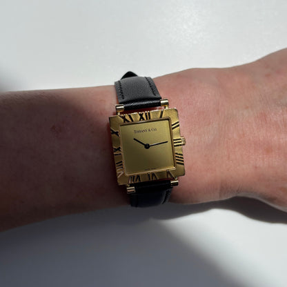 Tiffany 1990s Atlas Square Dial 18K Gold Case Watch