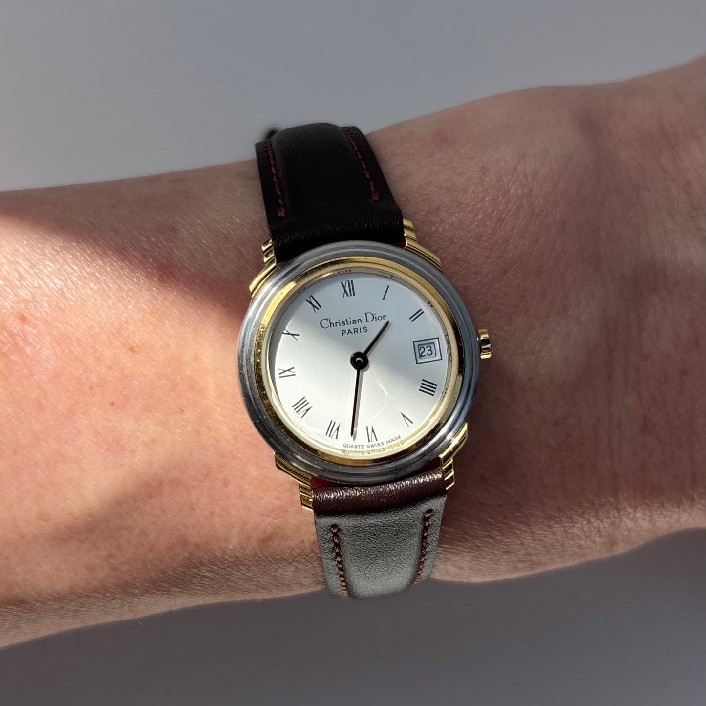 Dior 1990s Round Dial Date Two Tone Watch