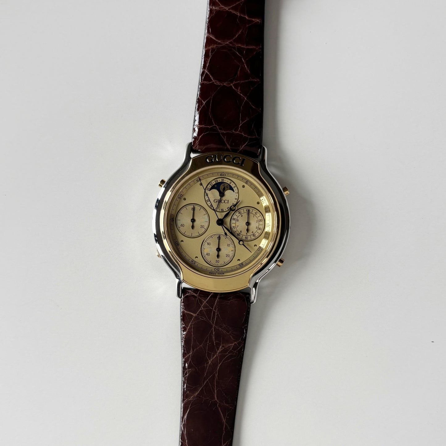 Gucci 1990s Moon Phase Gold Plated Two Tone Watch (Large)