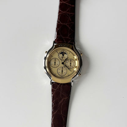 Gucci 1990s Moon Phase Gold Plated Two Tone Watch (Large)
