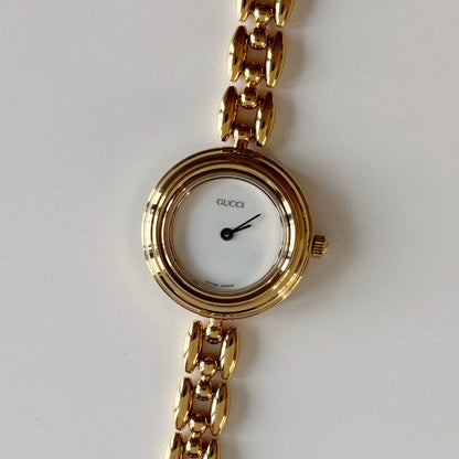 Gucci 1990s Interchangeable Bezel Gold Plated Race Chain Watch with case, 6 bezels (160mm)