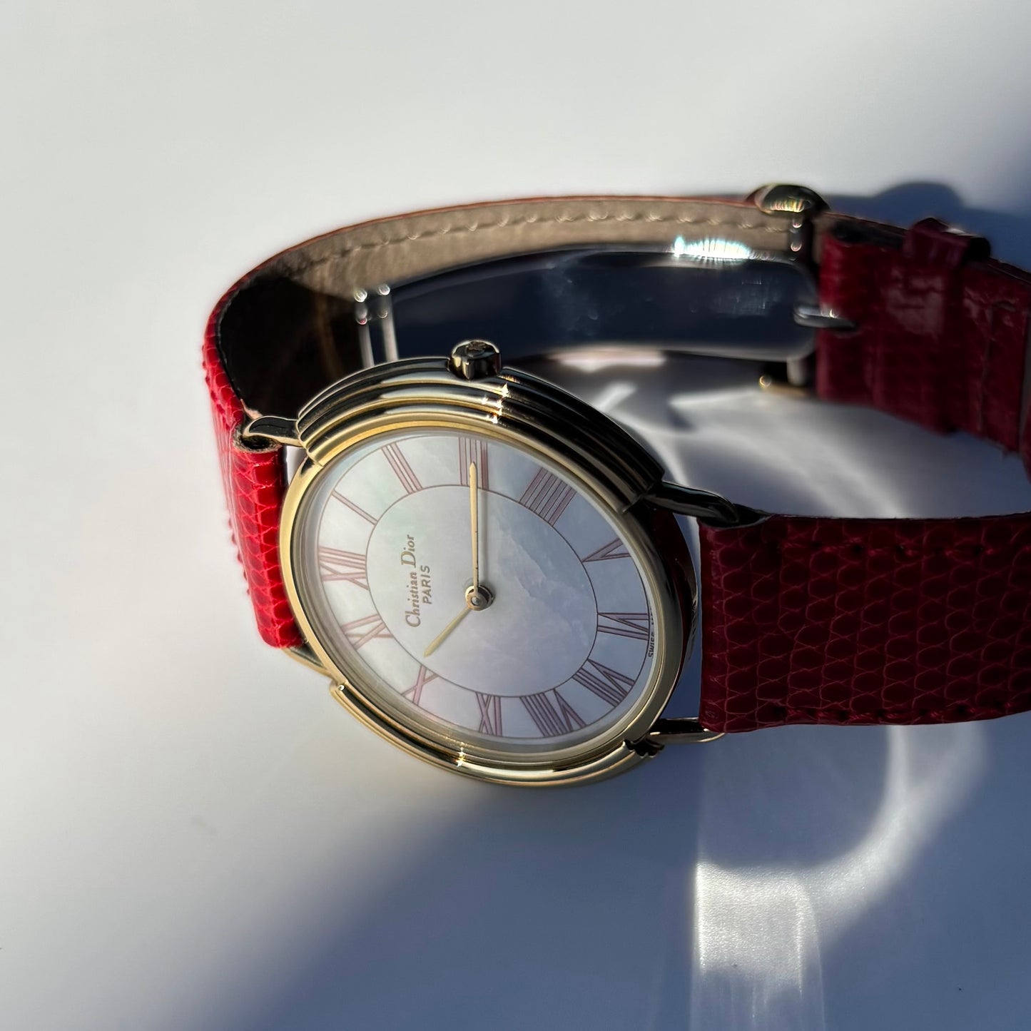 Dior 1990s Seashell Dial Round Gold Plated Watch (Large)