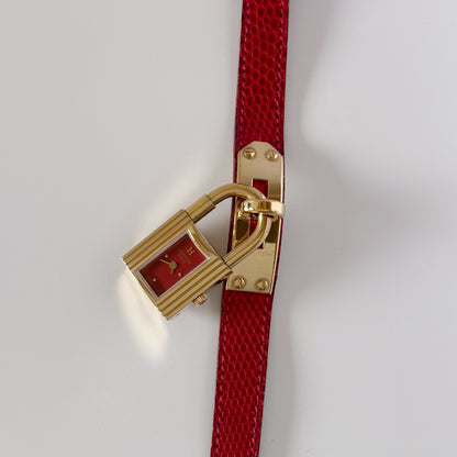 Hermes 1990s Kelly Red Dial Gold Plated Watch