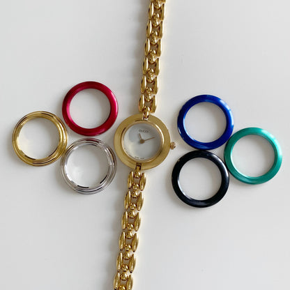 Gucci 1990s Interchangeable Bezel Gold Plated Watch with 6 bezels, case (178mm)