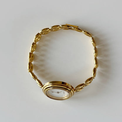 Gucci 1990s Interchangeable Bezel Gold Plated Rice Chain Watch with case, 6 bezels (165mm)