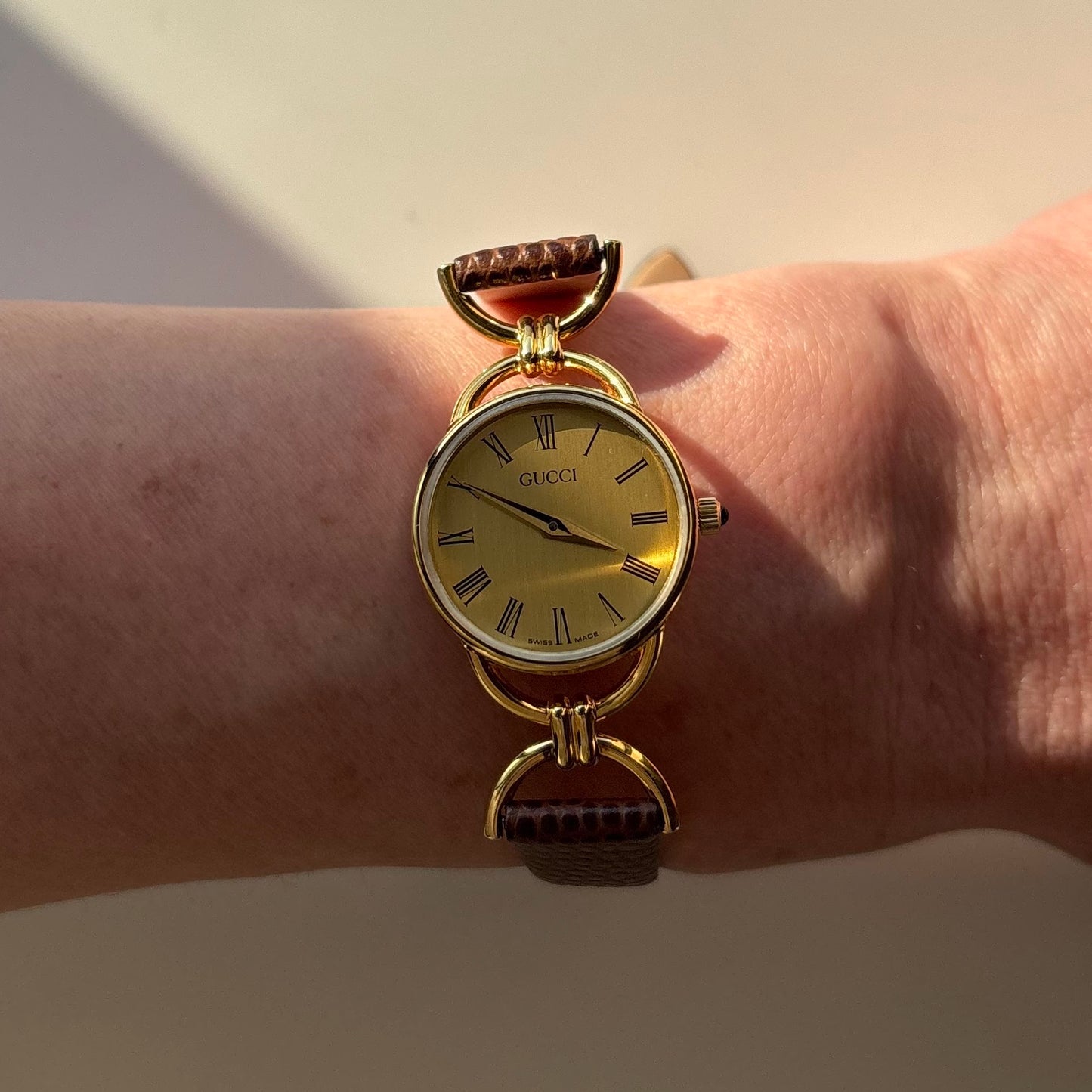 Gucci 1990s Gold Dial Gold Plated Horsebit Watch