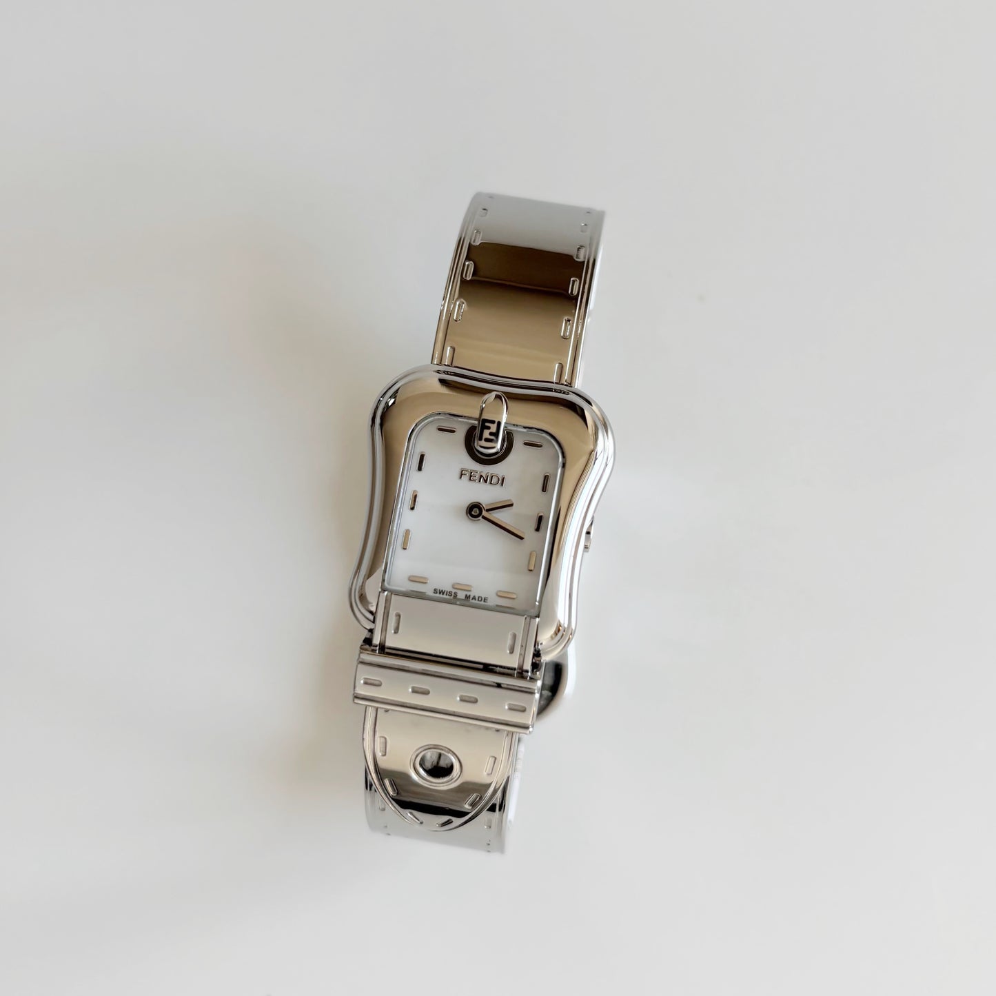 Fendi 1990s Seashell Dial Stainless steel Silver Buckle Watch