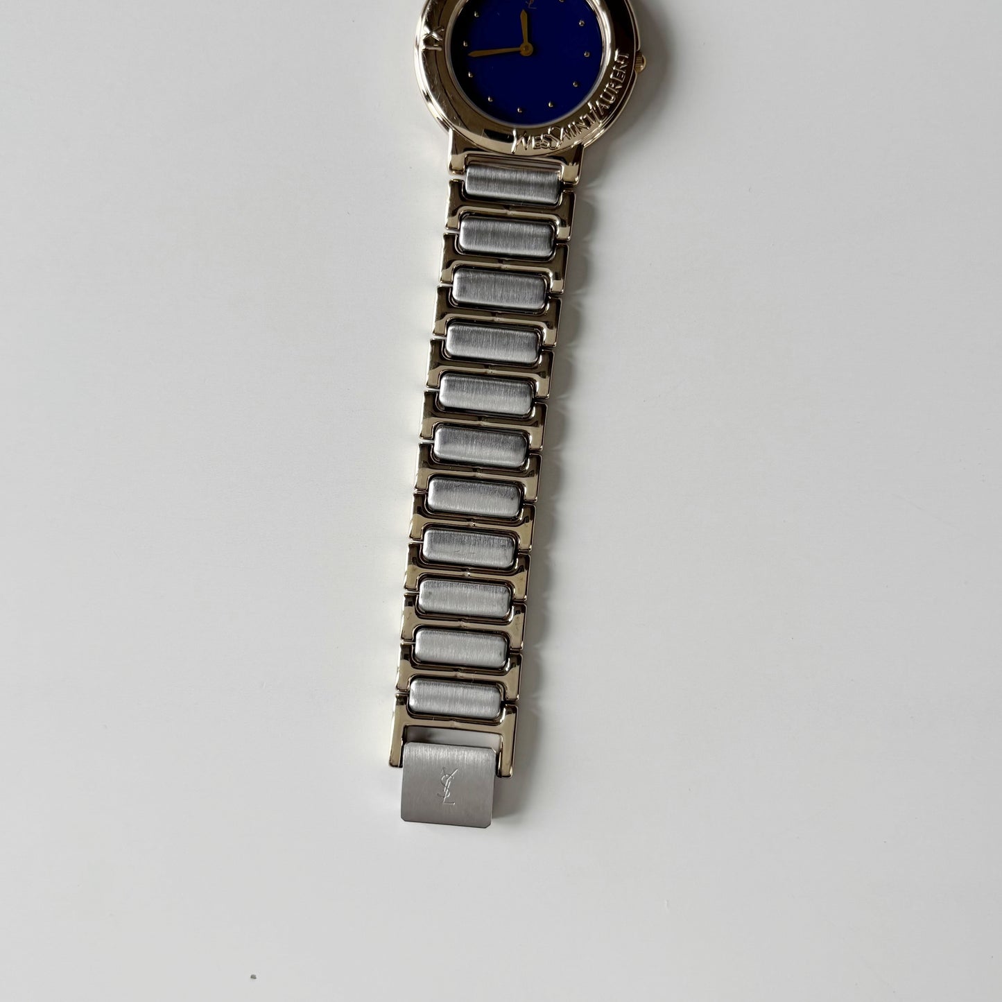Yves Saint Laurent 1990s Navy Round Dial Two Tone Watch (Large)