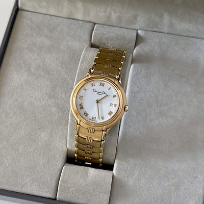 Dior Early 1990s Date Gold Plated Round Watch