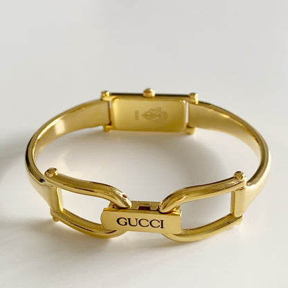 Gucci 1990s Gold Dial Gold Plated Bangle Watch