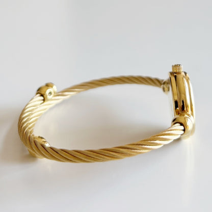 Gucci 1990s Black Dial Gold Plated Cable Bangle Watch