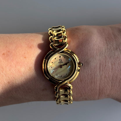 Fendi 1990s Seashell Dial Gold Plated Watch