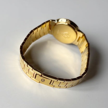 Gucci 1980s Black Round Dial Gold Plated Watch (Large)