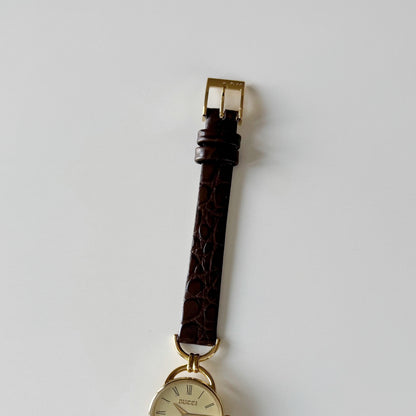 Gucci 1990s Gold Round Dial Horsebit Gold Plated Watch