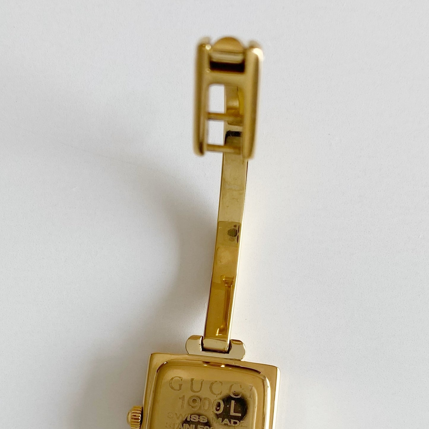 Gucci 1990s Square Dial Gold Plated Bangle Watch